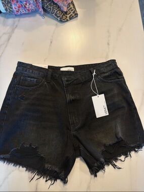 VERVET BY FLYING MONKEY Black Distressed Frayed Hem Denim Shorts